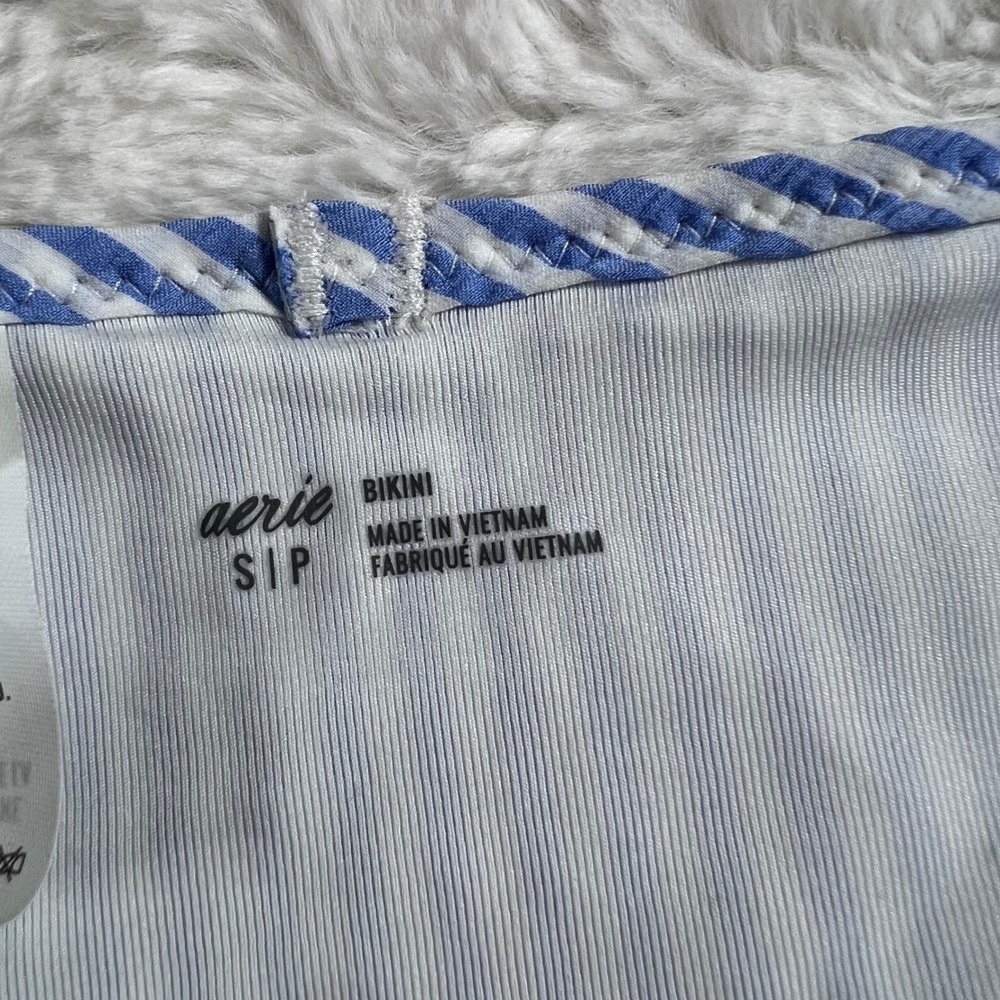 Aerie Blue White‎ Striped Seersucker Ruffle Bikini Bottom S723-0018 Small NEW - Picture 8 of 11